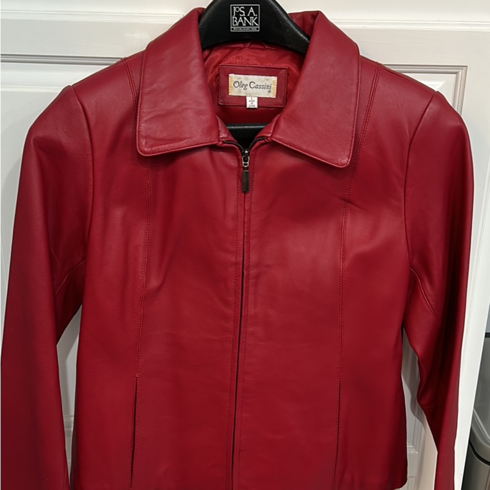 Oleg Cassini red leather jacket- like new